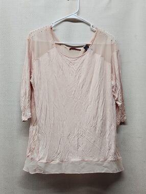 BKE Light Pink Chiffon-Trim Long Sleeve Top